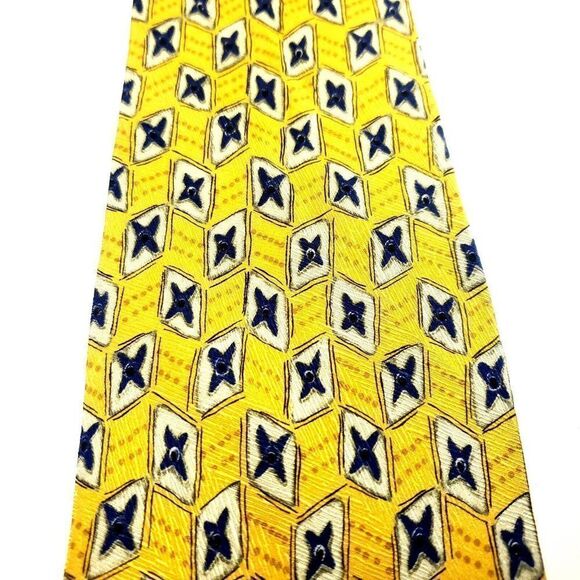 Robert Talbott Studio Yellow Silk‎ Tie Woven Wide Geometric - Picture 2 of 6